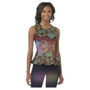 Metaphor Scuba Knit Peplum Top - Mosaic